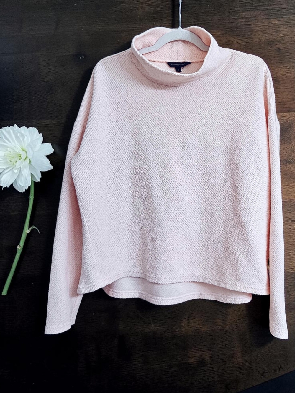 Banana Republic Light Peachy Pink Textured Cotton Blend Mock Neck Sweatshirt M